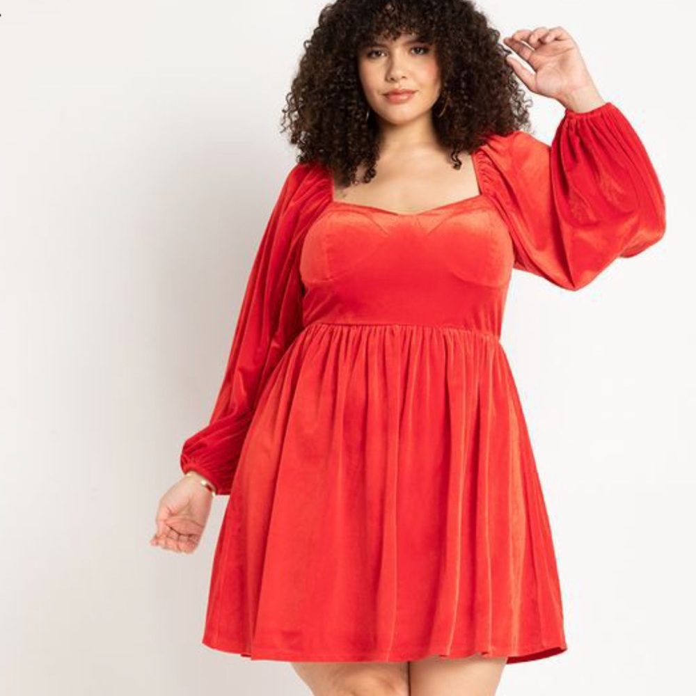 ELOQUII GORGEOUS RED SHIRRED VELVET MINI DRESS in SZ 18